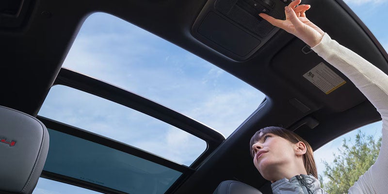Panoramic sunroof inside the 2026 GMC Acadia with a spacious premium cabin