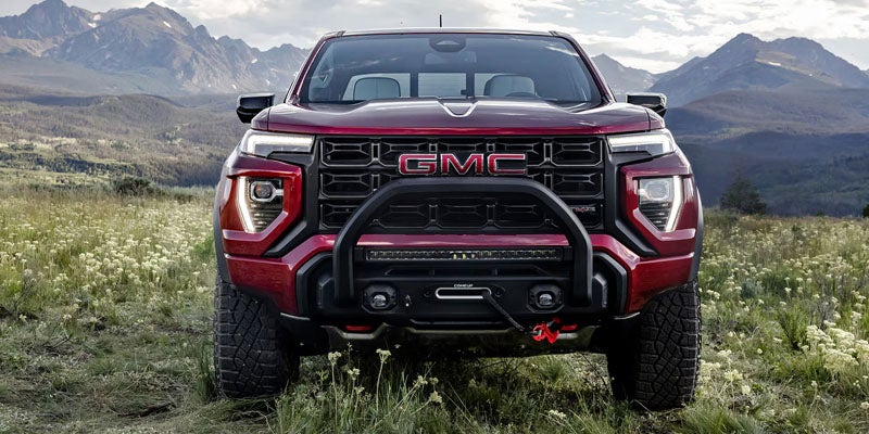 Front view of the 2026 GMC Canyon showcasing its rugged off-road design in Dublin, GA