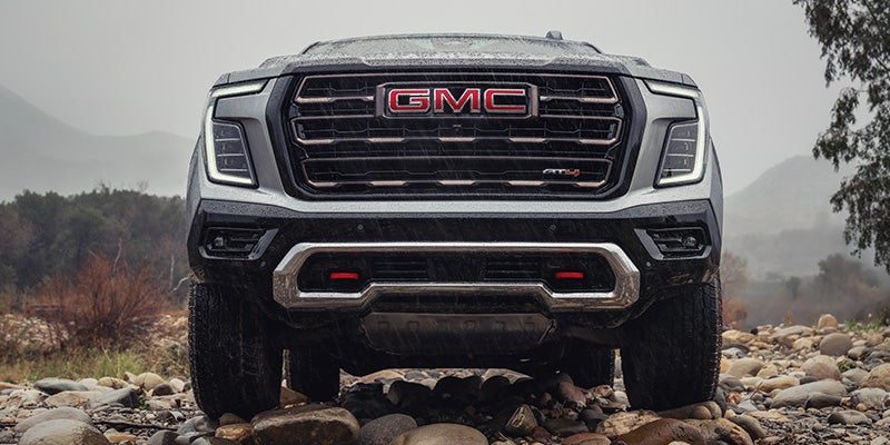 Front view of the 2026 GMC Yukon highlighting its signature GMC grille and bold design in Dublin, GA
